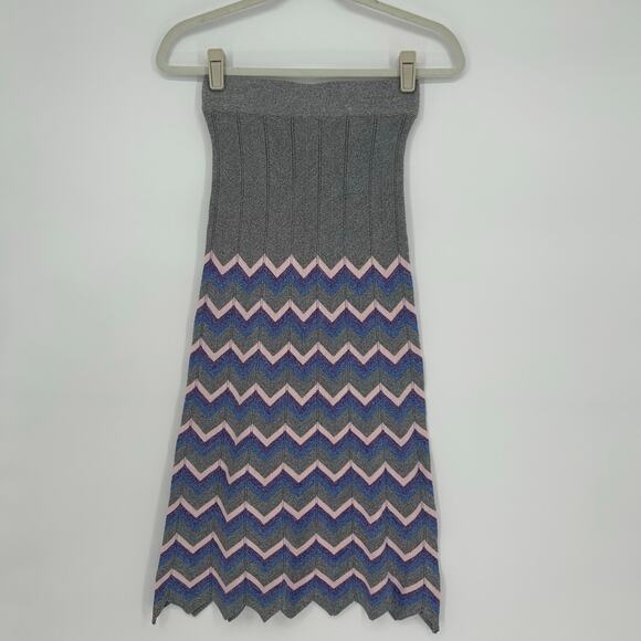 Calvin Luo Strapless Knit Midi Dress Chevron Zig Zag Hem NWT Sz S - Picture 1 of 8